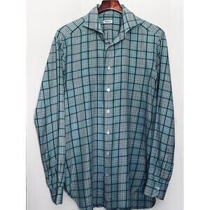 KITON MENS MADE IN ITALY COTTON CASHMERE BLUE PLAID SHIRT 16.5 / 42 / L